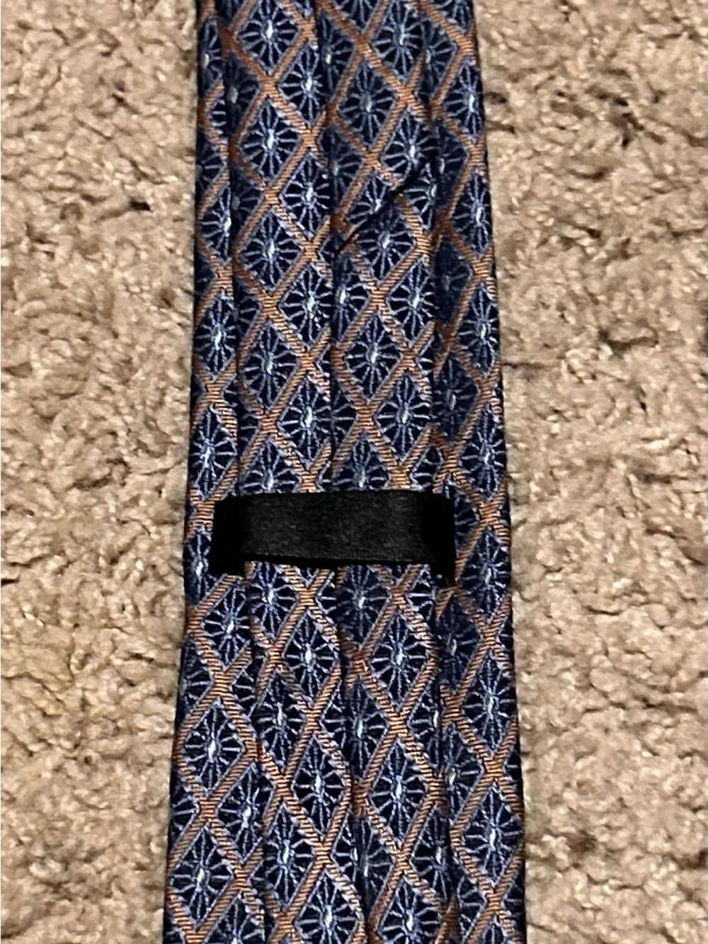 Classic Navy and Brown Diamond-Pattern Boy’s clip on  Tie